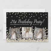 Silver Gold Confetti Photo Collage 21st Birthday Kaart (Voorkant)