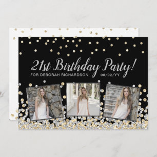 Silver Gold Confetti Photo Collage 21st Birthday Kaart