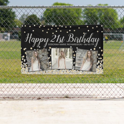 Silver Gold Confetti Photo Collage 21st Birthday Spandoek (Insitu)