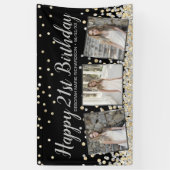Silver Gold Confetti Photo Collage 21st Birthday Spandoek (Verticaal)