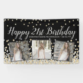 Silver Gold Confetti Photo Collage 21st Birthday Spandoek (Horizontaal)