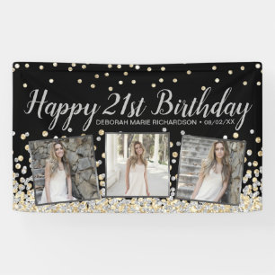 Silver Gold Confetti Photo Collage 21st Birthday Spandoek