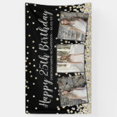 Silver Gold Confetti Photo Collage 25th Birthday Spandoek (Verticaal)