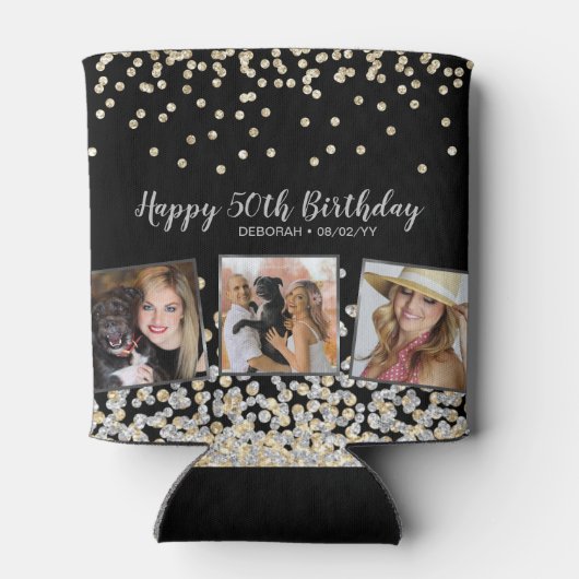 Silver Gold Confetti Photo Collage 50e verjaardag Blikjeskoeler (Achterkant)