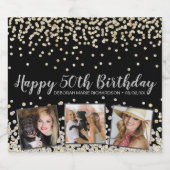 Silver Gold Confetti Photo Collage 50e verjaardag Sparkling Wijnetiket (Enkel label)