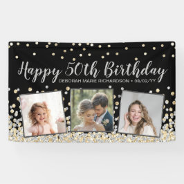Silver Gold Confetti Photo Collage 50th Birthday Spandoek