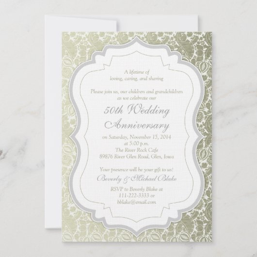 Silver Gold Damask 50th Wedding Jubileum Kaart (Voorkant)