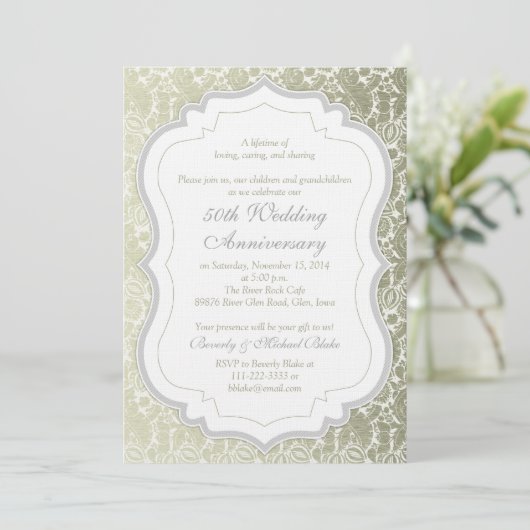 Silver Gold Damask 50th Wedding Jubileum Kaart (Staand voorkant)
