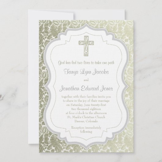 Silver Gold  Damask Cross Christelijk Weddenschap Kaart (Voorkant)