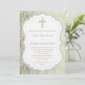 Silver Gold  Damask Cross Christelijk Weddenschap Kaart (Staand voorkant)
