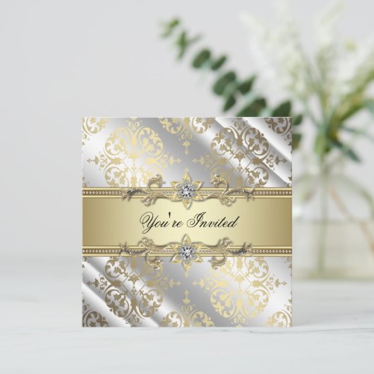 Silver Gold Damask Kaart (Staand voorkant)