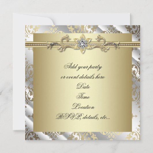 Silver Gold Damask Kaart (Achterkant)