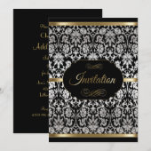 Silver & Gold Damask Party-feestdag | DIY-tekst Kaart (Voorkant / Achterkant)