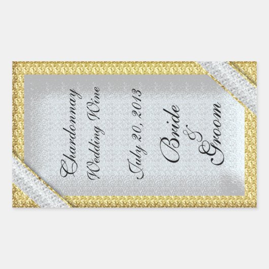 Silver Gold & Diamonds Wedding Wine Label Sticker (Voorkant)