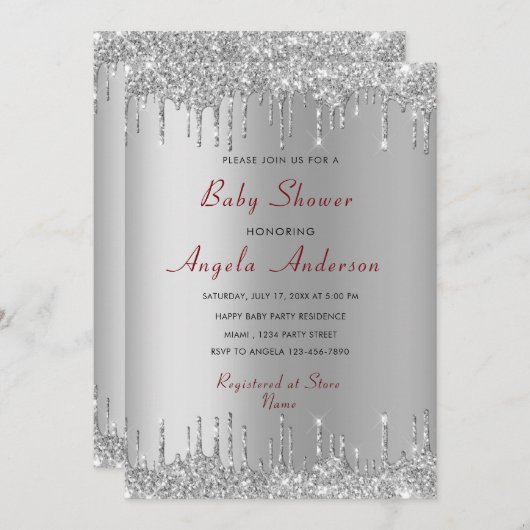 Silver Gold Drips Baby Boy Shower Invitation Kaart (Voorkant / Achterkant)