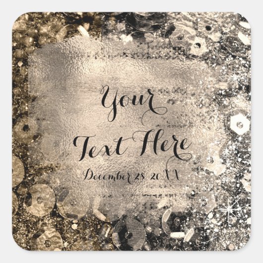 Silver & Gold Faux Folie Luxe Glam Glitter Look Vierkante Sticker (Voorkant)