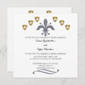 Silver & Gold Fleur de Lis Wedding Invitation Kaart (Voorkant / Achterkant)