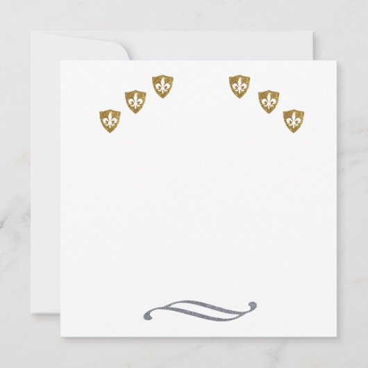 Silver & Gold Fleur de Lis Wedding Invitation Kaart (Achterkant)