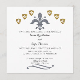 Silver & Gold Fleur de Lis Wedding Invitation Kaart