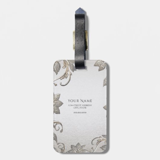Silver Gold Floral Bagagelabel (Achterkant verticaal)