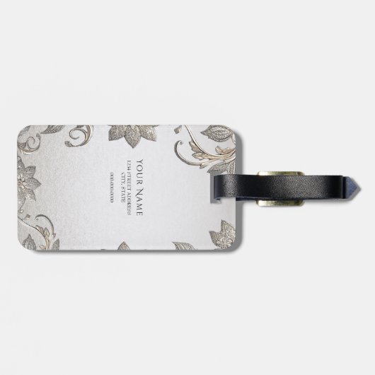 Silver Gold Floral Bagagelabel (Achterkant horizontaal)