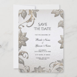 Silver Gold Floral Bewaar de datum Save The Date