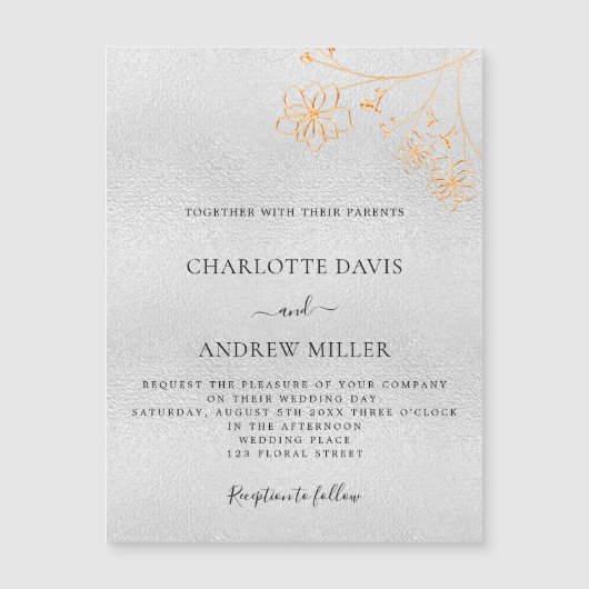 Silver Gold floral bruiloft nodigmagneet (Voorkant)