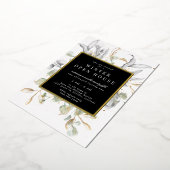 Silver Gold Floral Elegant Square Open House Folie Uitnodiging (Gedraaid)