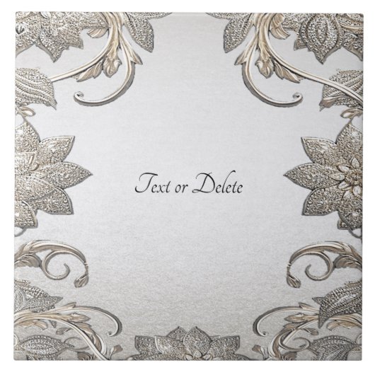 Silver Gold Floral Keramische Tegel Tegeltje (Voorkant)