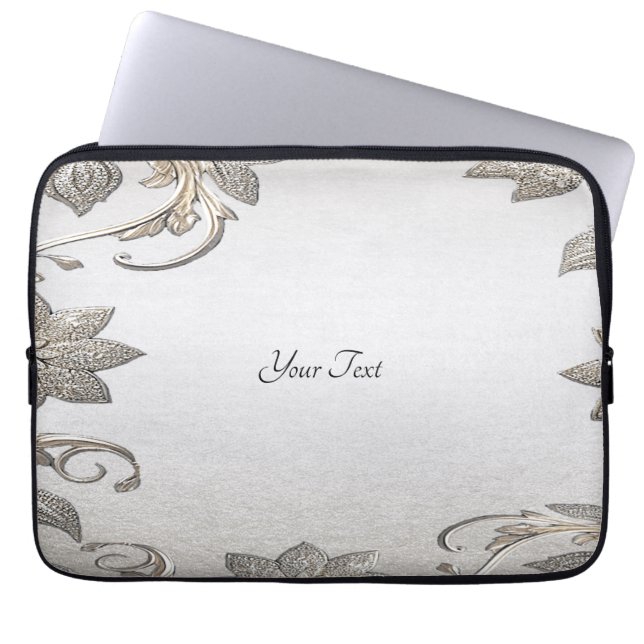 Silver Gold Floral-laptophoes Laptop Sleeve (Voorkant)
