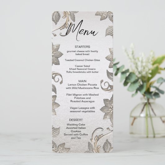 Silver Gold Floral Menu (Staand voorkant)