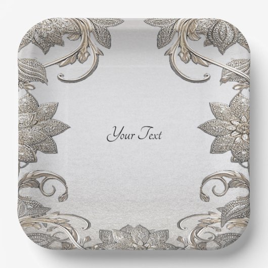 Silver Gold Floral Paper Bord (Voorkant)