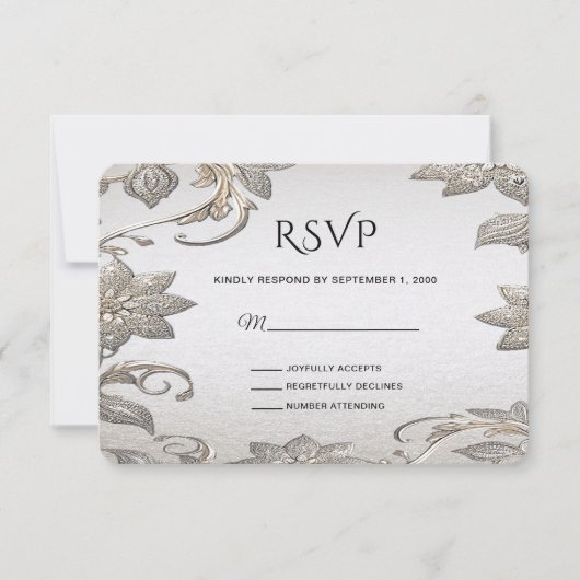 Silver Gold Floral RSVP-kaart RSVP Kaartje (Voorkant)