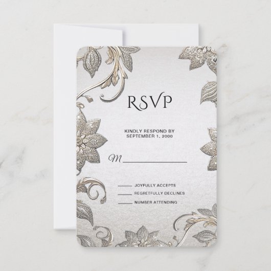 Silver Gold Floral RSVP-kaart RSVP Kaartje (Voorkant)