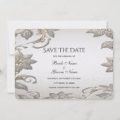 Silver Gold Floral Save the Date Kaart (Voorkant)