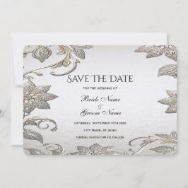 Silver Gold Floral Save the Date Kaart