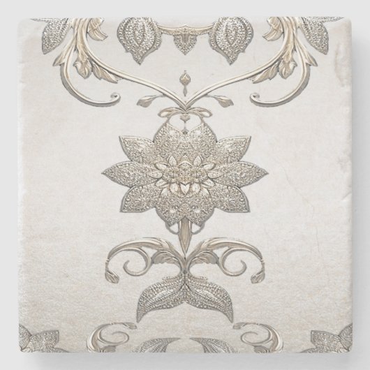 Silver Gold Floral Stone Onderzetter (Voorkant)