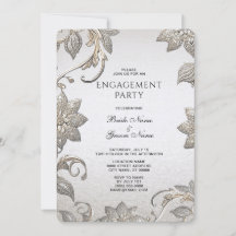 Silver Gold Floral Verloving Invitation