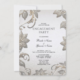Silver Gold Floral Verloving Invitation Kaart