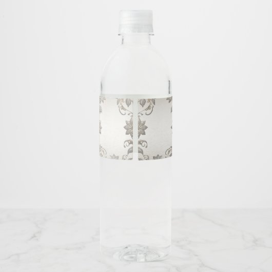 Silver Gold Floral Water Bottle Label Waterfles Etiket (Achterkant)