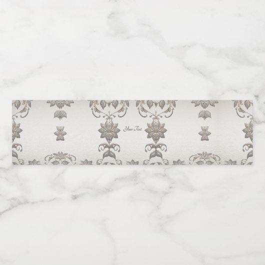 Silver Gold Floral Water Bottle Label Waterfles Etiket (Enkel label)