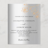 Silver Gold Foral budget bruiloft-uitnodiging (Voorkant)