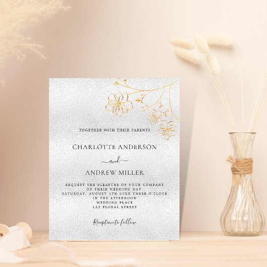 Silver Gold Foral budget bruiloft-uitnodiging