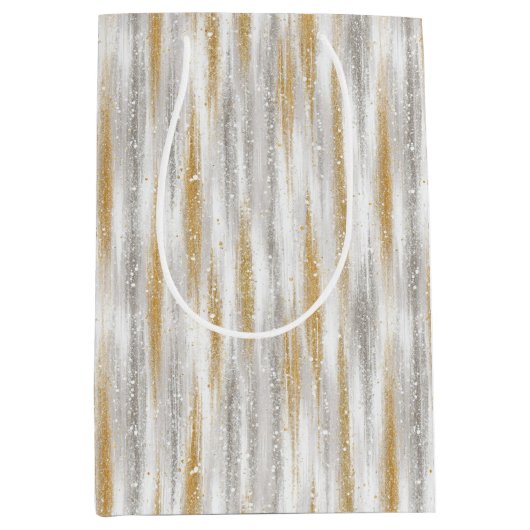 Silver Gold Glam Glitzy Stripes Christmas Medium Cadeauzakje (Voorkant)