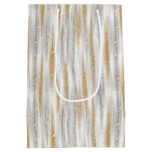 Silver Gold Glam Glitzy Stripes Christmas Medium Cadeauzakje (Achterkant)