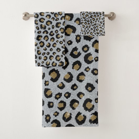 Silver Gold Glitter Black leopard Print Bad Handdoek (Insitu)