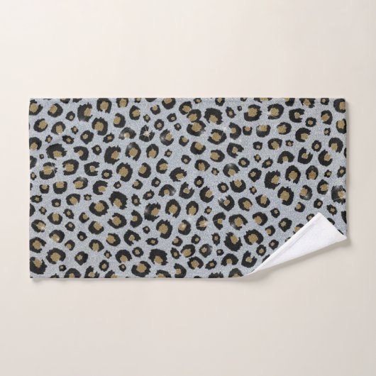 Silver Gold Glitter Black leopard Print Bad Handdoek (Handdoek)