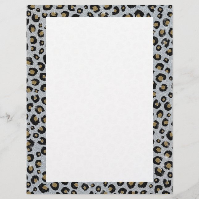 Silver Gold Glitter Black leopard Print Briefhoofd (Voorkant)