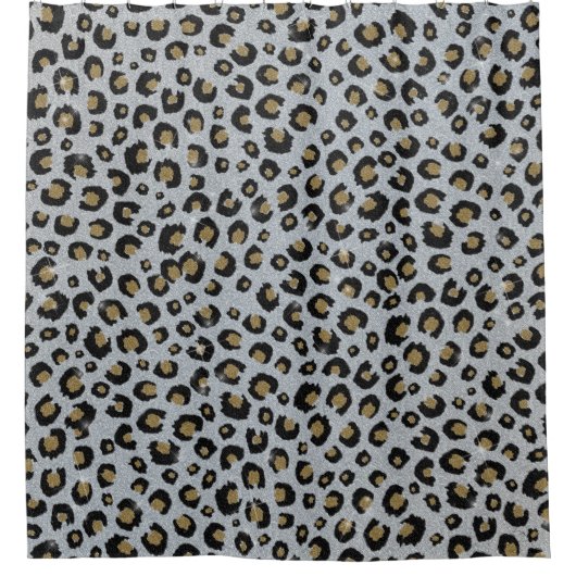 Silver Gold Glitter Black leopard Print Douchegordijn (Voorkant)