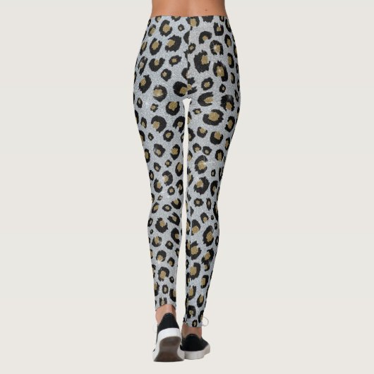 Silver Gold Glitter Black leopard Print Leggings (Achterkant)